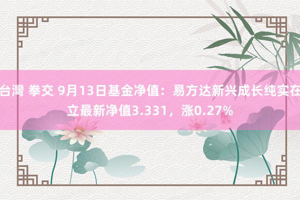 台灣 拳交 9月13日基金净值：易方达新兴成长纯实在立最新净值3.331，涨0.27%