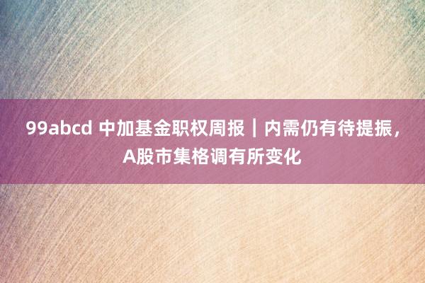 99abcd 中加基金职权周报︱内需仍有待提振，A股市集格调有所变化