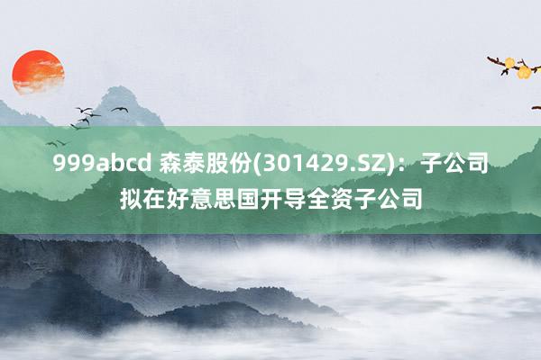 999abcd 森泰股份(301429.SZ)：子公司拟在好意思国开导全资子公司