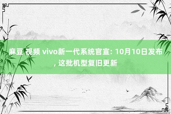 麻豆 视频 vivo新一代系统官宣: 10月10日发布， 这批机型复旧更新