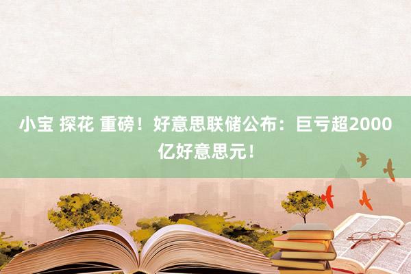 小宝 探花 重磅！好意思联储公布：巨亏超2000亿好意思元！