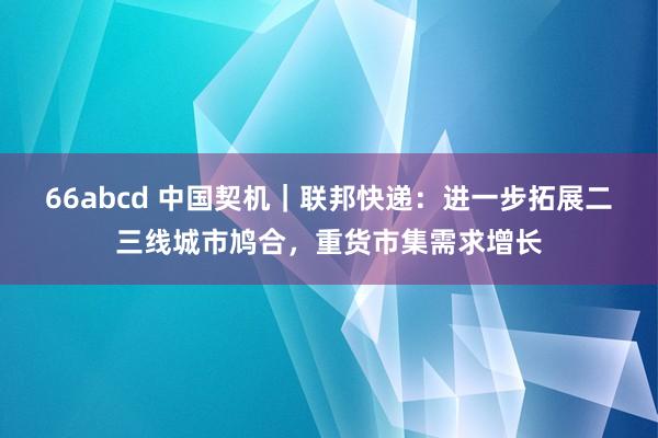 66abcd 中国契机｜联邦快递：进一步拓展二三线城市鸠合，重货市集需求增长