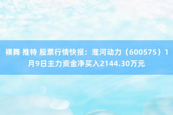 裸舞 推特 股票行情快报：淮河动力（600575）1月9日主力资金净买入2144.30万元