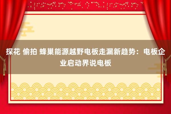 探花 偷拍 蜂巢能源越野电板走漏新趋势：电板企业启动界说电板